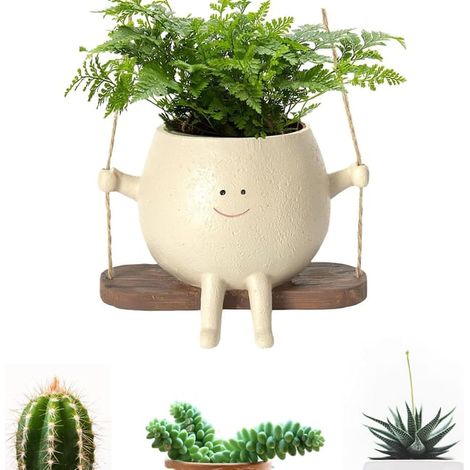 Jardinière suspendue Smiley Face, pot mural tête de fleur en résine, petit cache-pot à accrocher pour intérieur et extérieur (sans plante) (1/4)