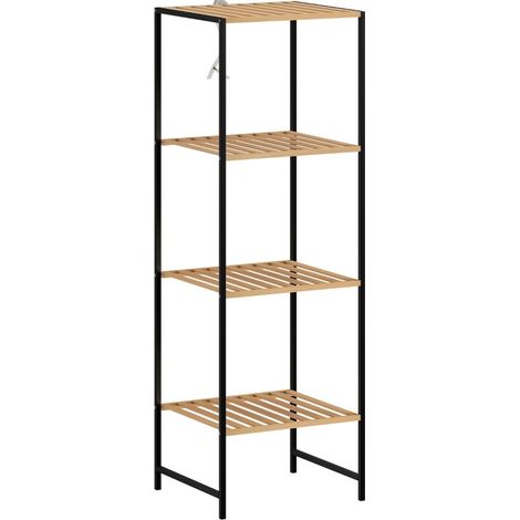 CHICFURN Estantería de baño 36,5 x 33 x 110 cm de bambú y acero natural, 4 niveles (1/5)