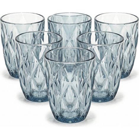 Set 6 Bicchieri blu in Pasta di Vetro Crystal  Design Diamante Sfaccettato per Acqua e Bibite 29cl blue Elegante per Casa e Ristorazione per una Tavola di stile Raffinata elegante