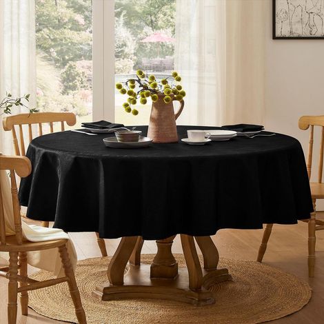 Runde Tischdecke 120 cm Schwarz, abwaschbar, Jacquard-Wellenmuster, für Outdoor