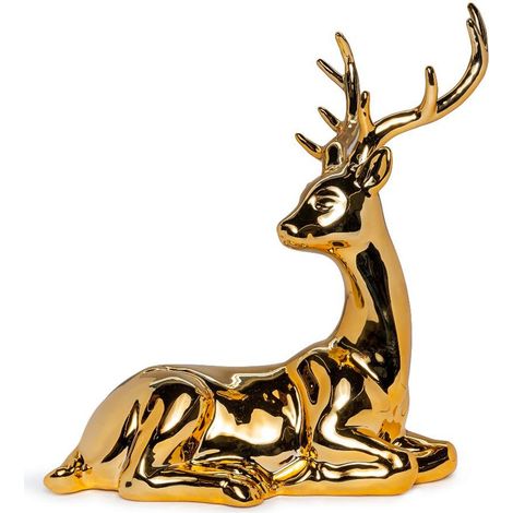Renna decorativa dorata in porcellana per decorazione natalizia -25 cm