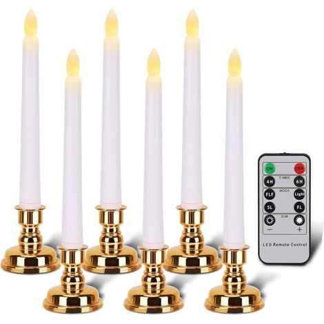 Candles with gold holders, flameless conical candles with remote control and timer, white LED Christmas candles, set of 6 (1/5)