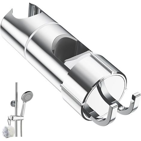Duschkopfhalterung mit 2 Haken – Für Duschköpfe mit 20,5–23,5 mm Durchmesser – Verstellbare Duschkopfhalterung – Für Duschstangen mit 16–27 mm Durchmesser – Verchromter Ersatzduschkopf (1/5)