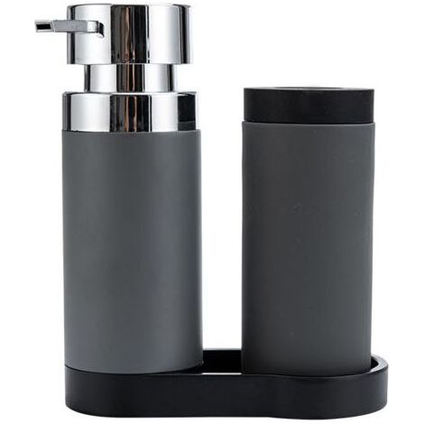 Station de lavage , distributeur liquide vaisselle et distributeur savon liquide, Capacité 250 ml, Plastique - Silicone, 19x11x23 cm, gris (1/5)
