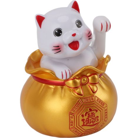 Chat porte-bonheur solaire, symbole de richesse et de bienvenue, décoration pour voiture, bureau ou caisse enregistreuse, grand œil doré (1/5)