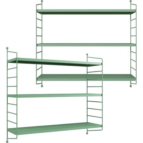 Set di 2 Scaffali da Parete Strängnäs a 3 Ripiani Regolabili  50 x 60 x 15 cm Acciaio Verde Pastello [en.casa]