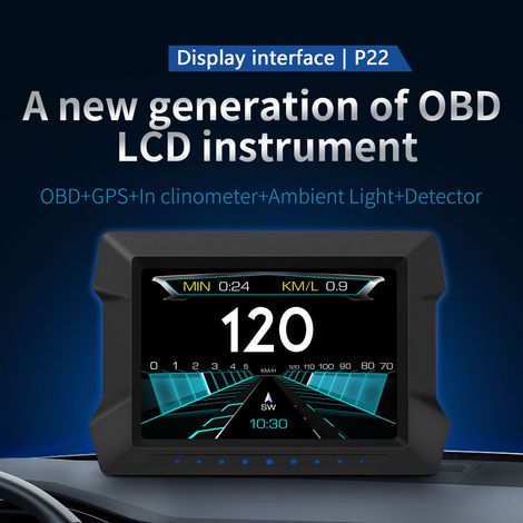 Ordinateur de voyage multifonction P22, jauge d'affichage tête haute universelle pour voiture, diagnostic OBDⅡ et compteur de pente, compteur de vitesse numérique, alarme de survitesse de conduite sûr