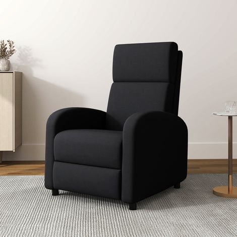 Fauteuil relax inclinable manuel à 160° avec repose-pieds en tissu effet lin. Noir (1/5)