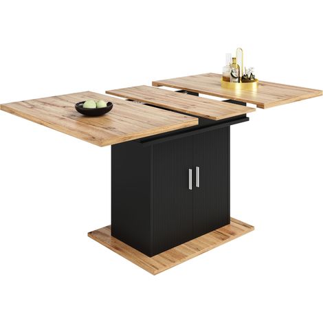 Table de salle à manger télescopique (140×70 cm), table extensible avec espace de rangement, table de cuisine peu encombrante, table de salle à manger à trois niveaux de rangement, table extensible po (1/5)