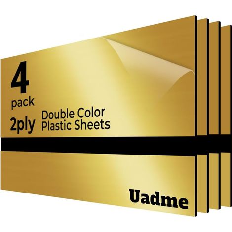 Plaque pour Gravure Laser, 30x20cm 1,3mm, Bicouche, 4 Plaques Gravée Personnalisée, Consommable pour Gravure Laser, Panneau Plastique pour DIY (Noir sur Miroir Doré) (1/5)