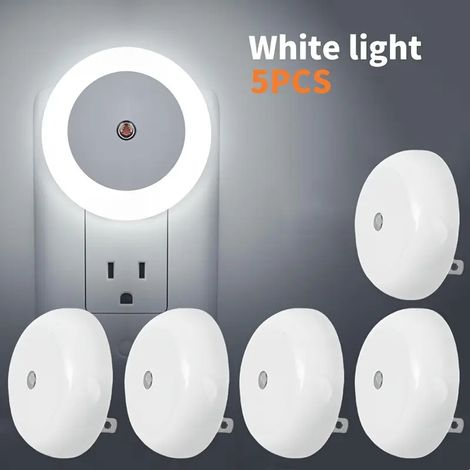 [Paquete de 5] Luz nocturna LED blanca cálida de 0,5 W con sensor automático de pared, ideal para dormitorios, baños, pasillos y cocinas (luz blanca fría)