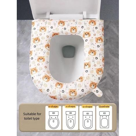 Lot de 2 housses de lunette WC hydrofuges motif chat - Housses de lunette WC faciles à nettoyer avec raclette, pour l'hygiène et l'ambiance dans la salle de bain (1/3)