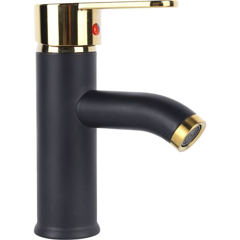 Robinet Lavabo Monotrou Mitigeur Chromé Noir Or, Robinetterie Évier Inoxydable, Mélangeur Eau Chaude Froide pour Salle de Bains (1/5)