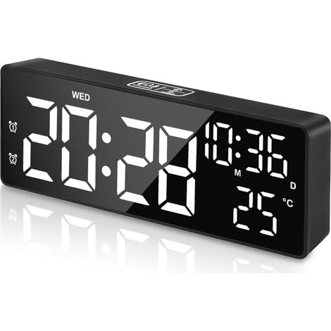 Digitaler Wecker, LED Wecker Digital mit Großen Temperaturanzeige, Tischuhr mit 2 Alarmen, Digital Uhr Typ-C Netzbetrieben, Nachttischuhr mit Snooze/Regelbarer Helligkeit/DST