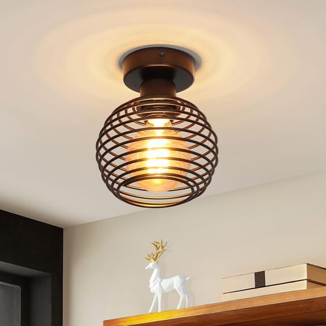 ZMH Plafonnier vintage noir pour couloir, cage d'escalier, chambre ou cuisine. Style industriel avec douille E27 et abat-jour en métal, adapté pour balcon et allée (1/5)