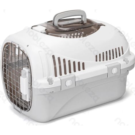 Cage de transport pour animaux avec toit transparent et bac à litière, deux ouvertures