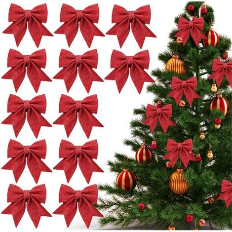 12 Pièces Noeud Sapin de Noel Rouge Arcs de Noël Pailletés 12x15cm Noeud Rouge Sapin de Noel Decoration Gros Noeud Noel Sapi 12 ANS (1/5)