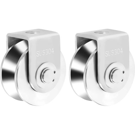 Lot de 2 rouleaux de poulie en acier inoxydable 304 de 5,1 cm pour porte coulissante et déplacement (1/5)