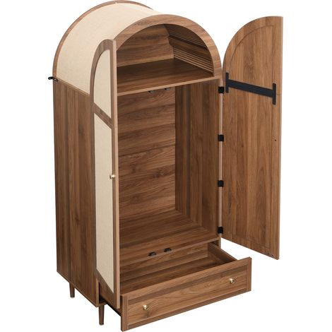 Armadio guardaroba con cassetto, MDF effetto legno, ante in tessuto, 79 x 50 x 175 cm (1/5)