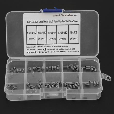 100 inserts de réparation de filetage en fil enroulé, vis à filetage en acier inoxydable, manchon (3)