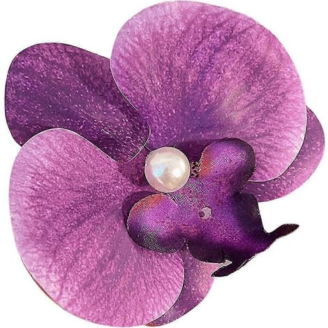 Pince à cheveux en forme de fleur de phalaenopsis, fausse fleur en soie, épingle à cheveux légère-Pink Purple