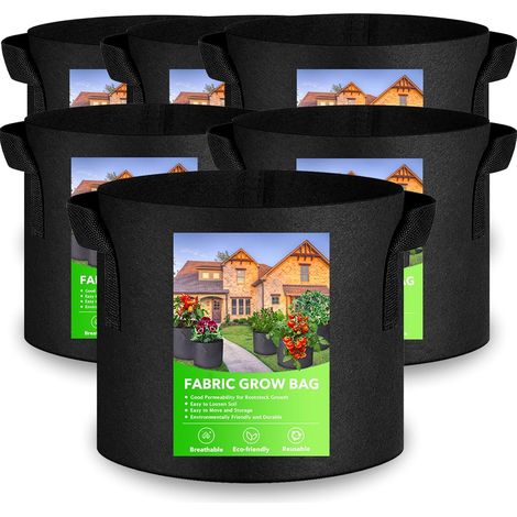 Sacs de Plantation, Lot de 6 Sac à Plantes 40L en Non Tissé Pots pour Tomates, Fraises, Poivrons, Carottes - 10 Gallons Noirs (1/5)