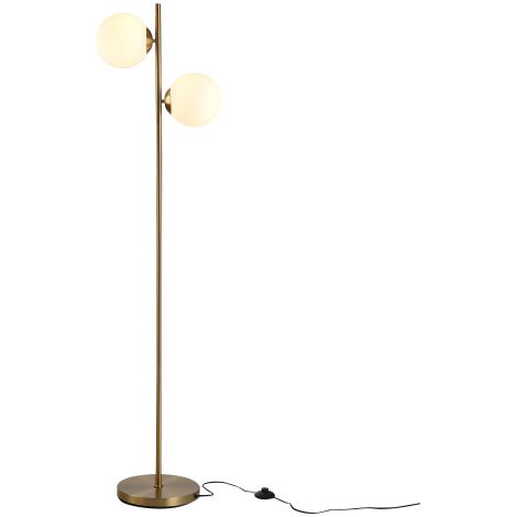 Lampada da terra, set da 2 pezzi con paralume in vetro, acciaio e vetro, altezza 165 cm, oro e bianco, design moderno per soggiorno, disponibile in loco. (1/5)
