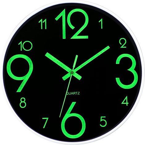 Horloge murale lumineuse de 30 cm (12 pouces) - nouveau cadre noir lumineux, fond noir, grands caractères créatifs (1/5)