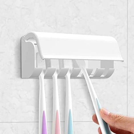 Porta spazzolino elettrico, porta testina, 1 pezzo, porta spazzolino da parete con coperchio, porta spazzolino a 6 posizioni, bianco (1/5)