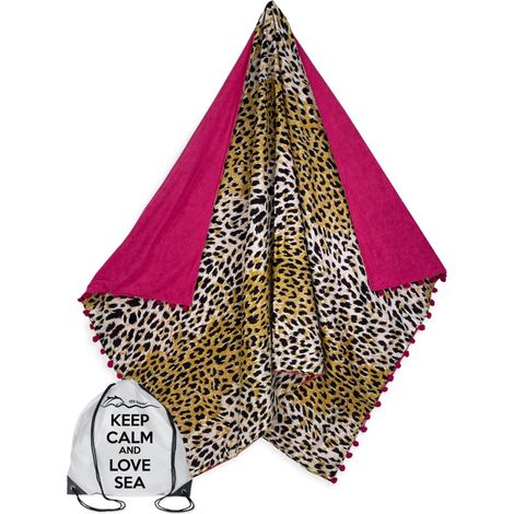 DOUBLE SERVIETTE DE PLAGE KIKOY Leopard en COTON et ÉPONGE avec KEEP BACKPACK