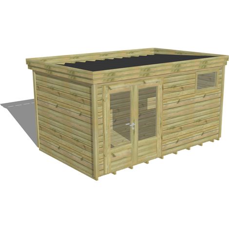 ABRI DE JARDIN bois Pin autoclave 27mm - 4,34x2,64m / 11,5m2 - Bac acier - Plancher bois (1/5)