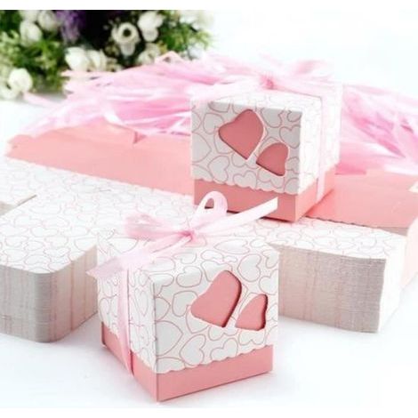 100 Stück herzförmige Gastgeschenkboxen mit Schleifendeckeln für Hochzeiten und Taufen M15580 (1/3)