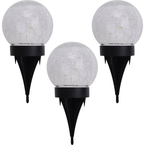 Lot de 3 Lampes Solaires LED Effet Verre Craquelé Ø 12 cm à Poser ou à Piquer pour Jardin et Table - PANGIVO (1/5)