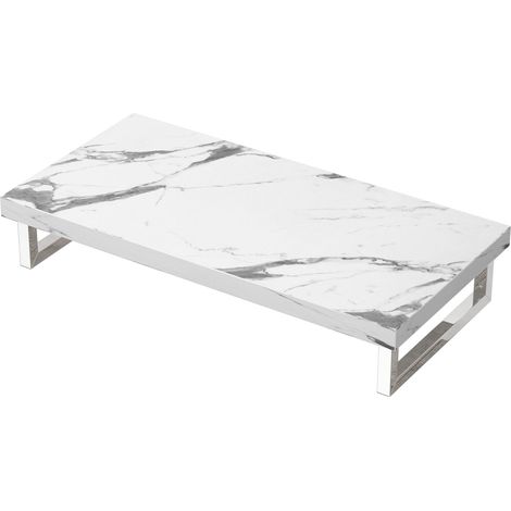 Mai & Mai Meuble sous Vasque Marbre Blanc Bois 50x100cm Plan de Travail pour Salle de Bain avec Équerres en Acier Inoxydable PL005 (1/5)