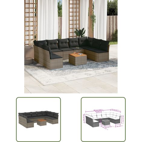 The Living Store 10-tlg. Garten-Sofagarnitur mit Kissen Grau Poly Rattan - Gartengestelle - Gartenmöbel - Lounge Set - Outdoor Möbel - Rattan Sofa