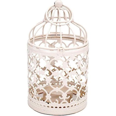 Bougeoir, bougeoir en métal ajouré en forme de cage à oiseaux, convient aux tables à manger et aux banquets de mariage, beige. (1/5)