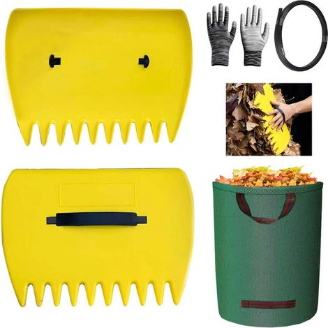 1 Paires Ramasse Feuilles Mortes a Main avec Sac de Ramassage Feuilles 210L (1/5)