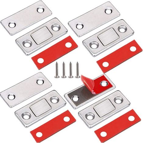 Lot de 4 verrous magnétiques pour portes et tiroirs, en acier inoxydable, pour placards de cuisine, portes coulissantes et fenêtres. (1/5)