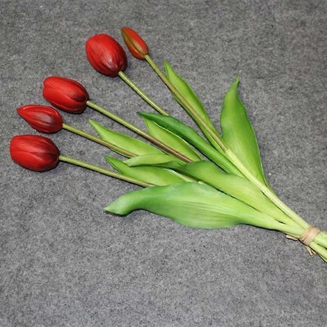 Bouquet de tulipes en silicone de luxe au toucher réaliste, fleurs artificielles décoratives pour la maisonrouge (1/5)