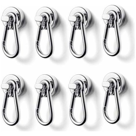 Magnethaken, 20 mm superstarker Neodym-Magnethaken mit Karabiner, maximale Tragkraft 12 kg – für Büro, Lager, Grill, 8 Stück
