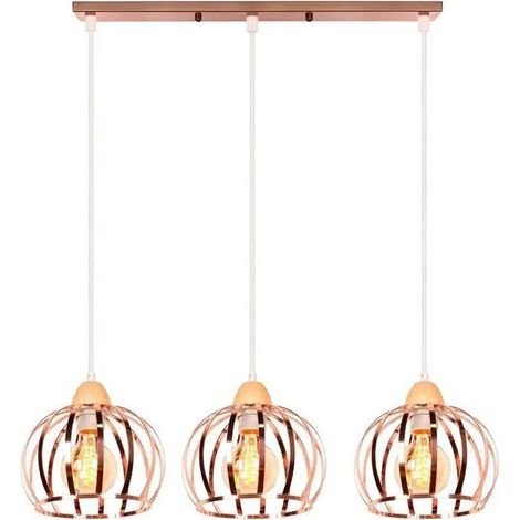 3 Lampes Suspension Vintage Lustre Plafonnier Industriel en Bois Métal Luminaire Design Cage Rétro Décoration d'éclairage,Noir (1/5)