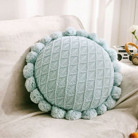 Coussin rond tricoté main, pelote en maille, coussin décoratif 3D pour canapé et chaise, rembourrage creux, housse en tissu doux, idéal bureau et salon, oreiller de dossier (1/5)