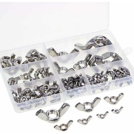 Wing nuts, 100 pieces per pack, stainless steel, metric threads M3 M4 M5 M6 M8 M10 M12, suitable for DIY tools.