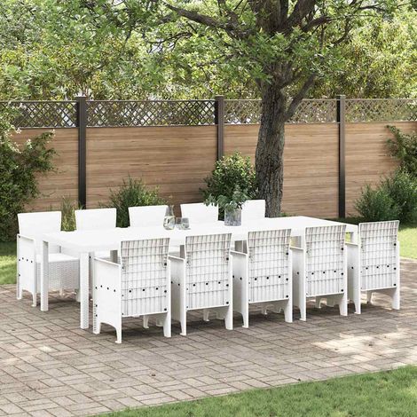 Garten Essgruppe 11 pcs Weiß Rattan und Stahl
