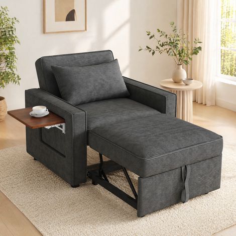 Sofá cama 1 plaza con USB y soporte para teléfono, tejido de cordón gris DESVIAE (1/5)