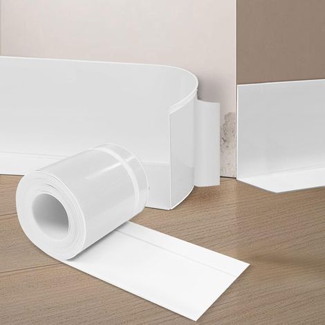Plinthe Souple Autoadhésive, Epreuve de L'eau, PVC Plinthe Adhesive 70 mm x 20 mm x 6 m, Facile à Installer, Convient pour la Cuisine et la Salle de Bain (Blanc) (1/5)