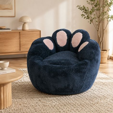 Fauteuil sculptural 90x90x75 cm, forme patte d’ours avec contours arrondis, confortable et décoratif pour salon ou chambre, flanelle, Bleu (1/5)
