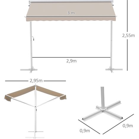 Store extérieur autoportant Outsunny, store de jardin 3x3m avec bras articulé et manivelle, beige, idéal pour terrasse et jardin (1/5)