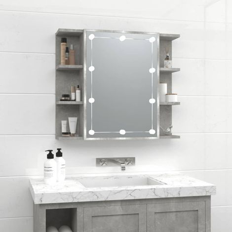 Armoire à miroir avec LED, Armoire de Salle de Bain, Armoire de Rangement Murale Gris béton 70x16,5x60 cm HYB45871 (1/5)