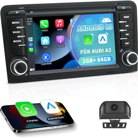 Autoradio Android 13 pour A3/S3/RS3 8P (2003-2012), écran Tactile HD 7 Pouces, CarPlay/Android Auto sans Fil, GPS Navigation, Wi-FI, Bluetooth + Caméra de recul HD, Commande au Volant (1/5)
